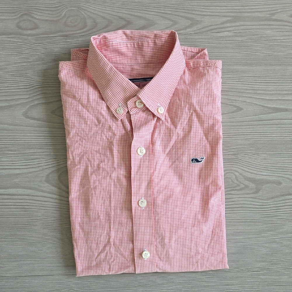 Vineyard Vines Boy Pink Checkered Dress Shirt Size M 12-14
